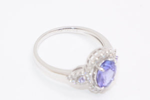 新品未使用 K18ホワイトゴールド リング 指輪 タンザナイト メレダイヤモンド 1.0ct 0.22ct 重量約3.50g K18WG刻印 サイズ13号 中古 4b013449
