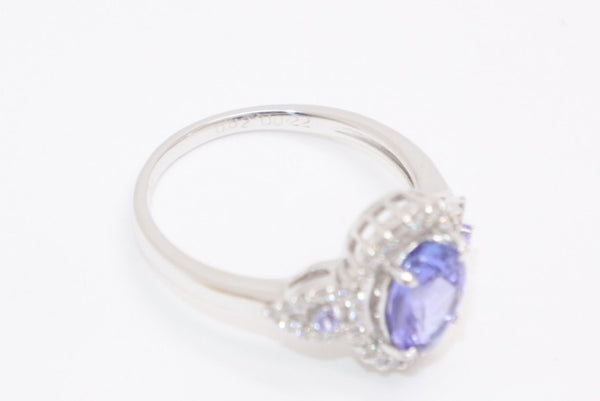 新品未使用 K18ホワイトゴールド リング 指輪 タンザナイト メレダイヤモンド 1.0ct 0.22ct 重量約3.50g K18WG刻印 サイズ13号 中古 4b013449