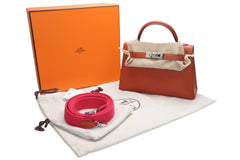 新品未使用 エルメス HERMES U刻印 ミニケリー2 キュイーブル ローズメキシコ シェーブル 外縫 2WAY ショルダーバッグ 中古 4b012546