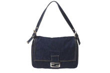 画像をギャラリービューアに読み込む, FENDI フェンディ マンマバケット ワンショルダーバッグ 26425 デニム レザー ネイビー シルバー金具 美品 中古 4b001265