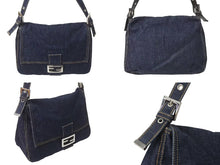 画像をギャラリービューアに読み込む, FENDI フェンディ マンマバケット ワンショルダーバッグ 26425 デニム レザー ネイビー シルバー金具 美品 中古 4b001265