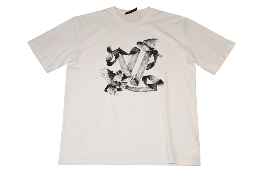 極美品 LOUIS VUITTON ルイヴィトン LVバード シグネチャ―プリンテッド 半袖Tシャツ RM232 NPG HPY83W ホワイト ブラック サイズ4L 中古 4b012690