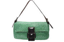 Load image into Gallery viewer, FENDI フェンディ マンマバケット ワンショルダーバッグ 26424 グリーン ビーズ レザー シルバー金具 良品 中古 4b008348