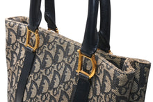 Load image into Gallery viewer, Christian Dior クリスチャンディオール トロッター スクエア ハンドバッグ 06RU1003 ネイビー レザー キャンバス ゴールド金具 良品 中古 4b012437