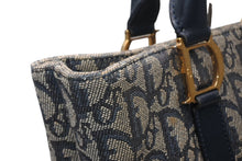 Load image into Gallery viewer, Christian Dior クリスチャンディオール トロッター スクエア ハンドバッグ 06RU1003 ネイビー レザー キャンバス ゴールド金具 良品 中古 4b012437