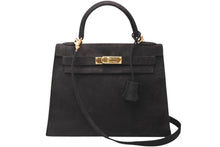 Load image into Gallery viewer, 極美品 HERMES エルメス ケリー28 外縫い ブラック ◻︎D刻印 ドブリス ゴールド金具 V金具 ハンドバッグ 中古 4b012864