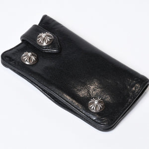 CHROME HEARTS クロムハーツ キーケース クロスボール ブラック レザー シルバー925 中古 4b013012