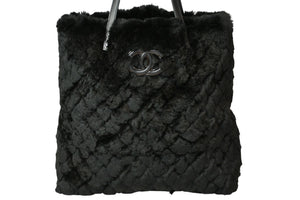 新品同様 CHANEL シャネル トートバッグ 24番台 ココマーク オリラグファー カーフスキン ブラック ガンメタ金具 中古 4b013015