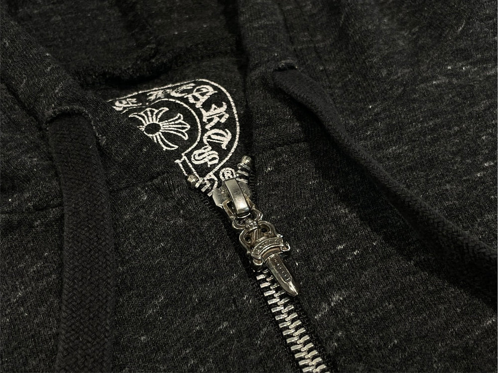CHROME HEARTS クロムハーツ 霜降り パーカー ダガージップ プリント グレー サイズL 美品 中古 4b013054