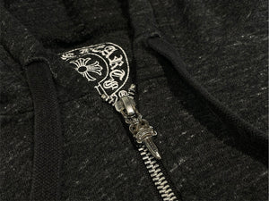 CHROME HEARTS クロムハーツ 霜降り パーカー ダガージップ プリント グレー サイズL 美品 中古 4b013054