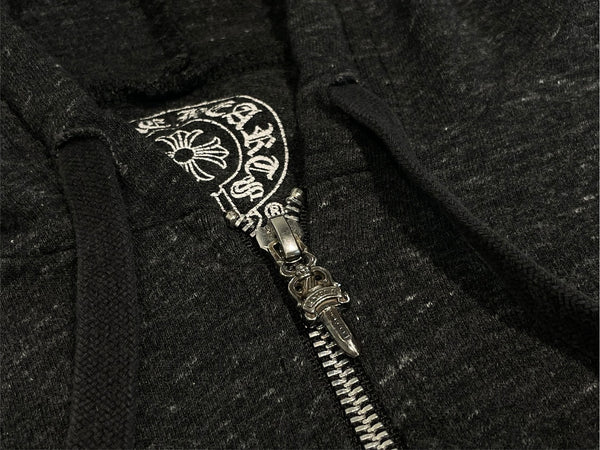 CHROME HEARTS クロムハーツ 霜降り パーカー ダガージップ プリント グレー サイズL 美品 中古 4b013054