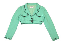 Load image into Gallery viewer, CHANEL シャネル VINTAGE ヴィンテージ 95SS クロップジャケット P04841V04037 ココマーク ツイード グリーン 美品 中古 4b013155