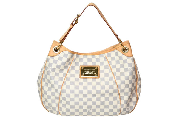 極美品 LOUIS VUITTON ルイヴィトン ガリエラPM ダミエ アズール ハンドバッグ ホワイト N55215 PVC レザー 中古 4b011554