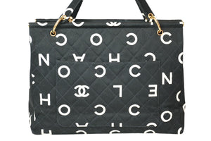 極美品 CHANEL シャネル ハンドバッグ キルティング ハンドバック 1996年製 ブラック ホワイト コットンキャンバス ゴールド金具 中古 4b013006