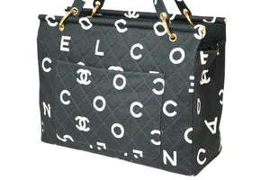 極美品 CHANEL シャネル ハンドバッグ キルティング ハンドバック 1996年製 ブラック ホワイト コットンキャンバス ゴールド金具 中古 4b013006