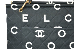 極美品 CHANEL シャネル ハンドバッグ キルティング ハンドバック 1996年製 ブラック ホワイト コットンキャンバス ゴールド金具 中古 4b013006