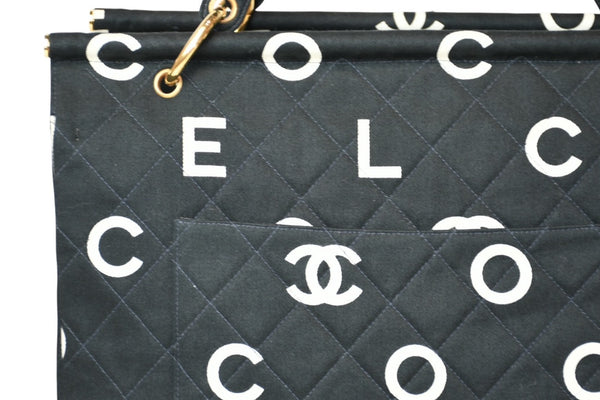 極美品 CHANEL シャネル ハンドバッグ キルティング ハンドバック 1996年製 ブラック ホワイト コットンキャンバス ゴールド金具 中古 4b013006