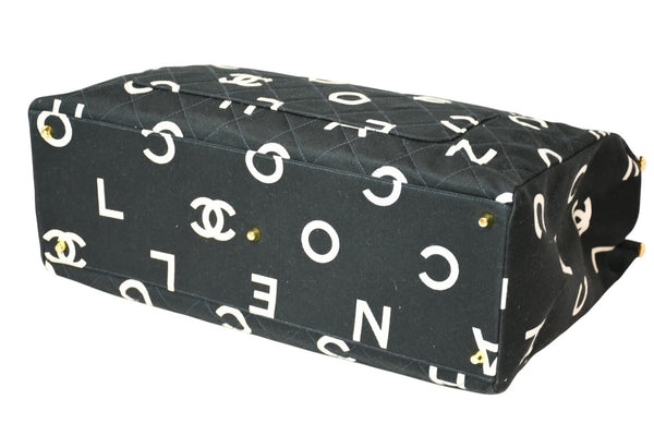 極美品 CHANEL シャネル ハンドバッグ キルティング ハンドバック 1996年製 ブラック ホワイト コットンキャンバス ゴールド金具 中古 4b013006