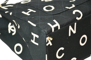 極美品 CHANEL シャネル ハンドバッグ キルティング ハンドバック 1996年製 ブラック ホワイト コットンキャンバス ゴールド金具 中古 4b013006
