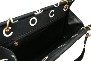 極美品 CHANEL シャネル ハンドバッグ キルティング ハンドバック 1996年製 ブラック ホワイト コットンキャンバス ゴールド金具 中古 4b013006