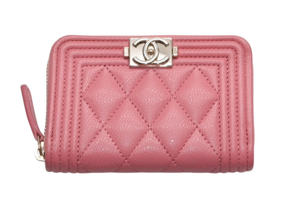 極美品 CHANEL シャネル ボーイシャネル ジップコインパース コインケース A80602 ランダム番台 ココマーク キャビアスキン 中古 4b013194