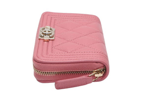 極美品 CHANEL シャネル ボーイシャネル ジップコインパース コインケース A80602 ランダム番台 ココマーク キャビアスキン 中古 4b013194