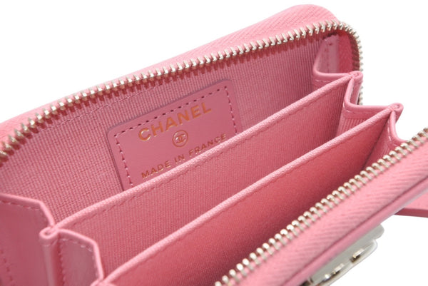 極美品 CHANEL シャネル ボーイシャネル ジップコインパース コインケース A80602 ランダム番台 ココマーク キャビアスキン 中古 4b013194