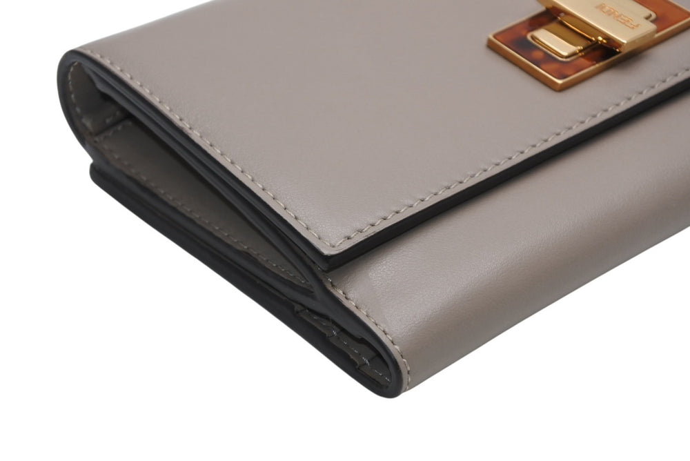 FENDI フェンディ ピーカブー コンチネンタル 長財布 8M0308 レザー グレージュ べっ甲カラー 美品 中古 4b013236