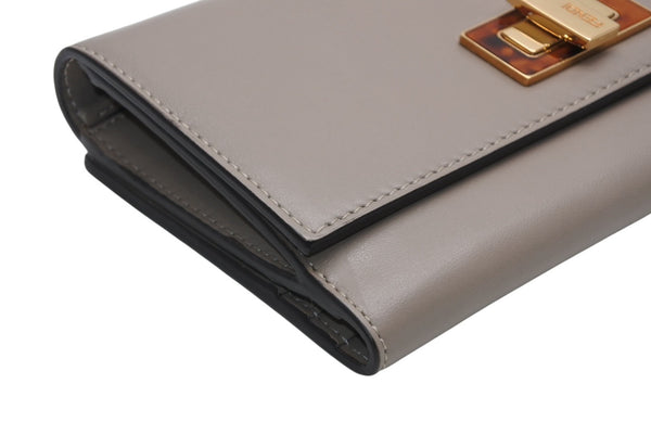 FENDI フェンディ ピーカブー コンチネンタル 長財布 8M0308 レザー グレージュ べっ甲カラー 美品 中古 4b013236