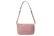 Load image into Gallery viewer, 新品同様 CHANEL シャネル 月見型 ワンショルダーバッグ ポーチ キャビアスキン 9番台 ピンク 中古 4b001321