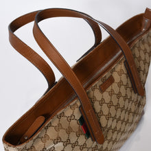 Load image into Gallery viewer, GUCCI グッチ シェリーライン GGキャンバス トートバッグ 308928 ベージュ ブラウン キャンバス レザー シルバー金具 美品 中古 4b013225