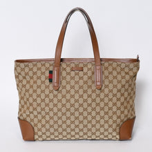 Load image into Gallery viewer, GUCCI グッチ シェリーライン GGキャンバス トートバッグ 308928 ベージュ ブラウン キャンバス レザー シルバー金具 美品 中古 4b013225