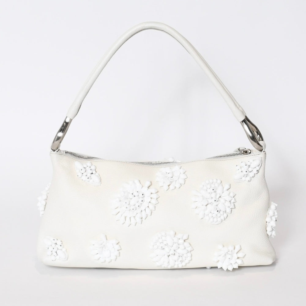 極美品 PRADA プラダ ホーボー ワンショルダー ハンドバッグ 2211B ビーズ レザー ホワイト 中古 4b013428