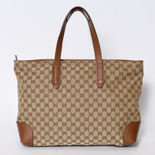 Load image into Gallery viewer, GUCCI グッチ シェリーライン GGキャンバス トートバッグ 308928 ベージュ ブラウン キャンバス レザー シルバー金具 美品 中古 4b013225
