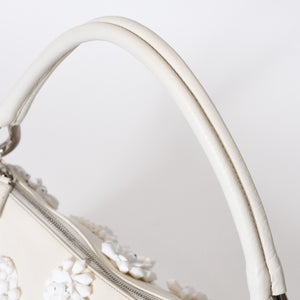 極美品 PRADA プラダ ホーボー ワンショルダー ハンドバッグ 2211B ビーズ レザー ホワイト 中古 4b013428