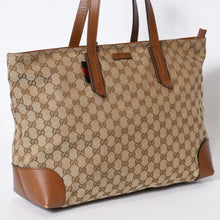 Load image into Gallery viewer, GUCCI グッチ シェリーライン GGキャンバス トートバッグ 308928 ベージュ ブラウン キャンバス レザー シルバー金具 美品 中古 4b013225