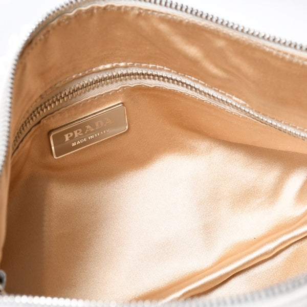 極美品 PRADA プラダ ホーボー ワンショルダー ハンドバッグ 2211B ビーズ レザー ホワイト 中古 4b013428