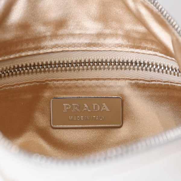 極美品 PRADA プラダ ホーボー ワンショルダー ハンドバッグ 2211B ビーズ レザー ホワイト 中古 4b013428