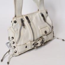 Load image into Gallery viewer, CHROME HEARTS クロムハーツJJ DEAN SMALL JJディーン スモール ハンドバッグ レザーライダース シルバ−925 ホワイト 美品 中古 4b013482