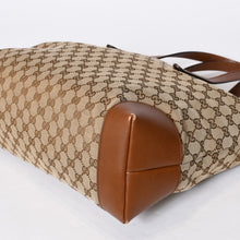 Load image into Gallery viewer, GUCCI グッチ シェリーライン GGキャンバス トートバッグ 308928 ベージュ ブラウン キャンバス レザー シルバー金具 美品 中古 4b013225