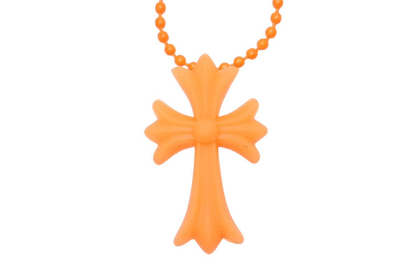 極美品 CHROME HEARTS クロムハーツ ラバースモール CHクロス シリコン ネックレス ラバー オレンジ ボールチェーン 2019 中古 4b013250