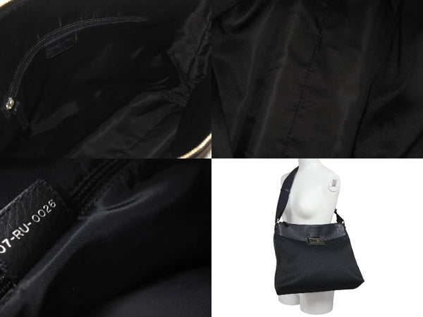 Very Good Condition Christian Dior Street Chic Oblique Shoulder Bag Black Navy Silver Hardware Logo Good Condition Used 4b001326