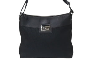 Very Good Condition Christian Dior Street Chic Oblique Shoulder Bag Black Navy Silver Hardware Logo Good Condition Used 4b001326