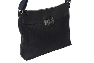 Very Good Condition Christian Dior Street Chic Oblique Shoulder Bag Black Navy Silver Hardware Logo Good Condition Used 4b001326