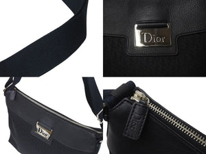 Very Good Condition Christian Dior Street Chic Oblique Shoulder Bag Black Navy Silver Hardware Logo Good Condition Used 4b001326