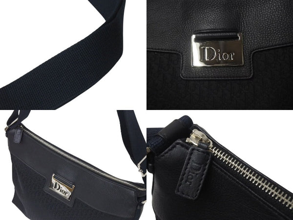 Very Good Condition Christian Dior Street Chic Oblique Shoulder Bag Black Navy Silver Hardware Logo Good Condition Used 4b001326