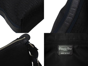 Very Good Condition Christian Dior Street Chic Oblique Shoulder Bag Black Navy Silver Hardware Logo Good Condition Used 4b001326