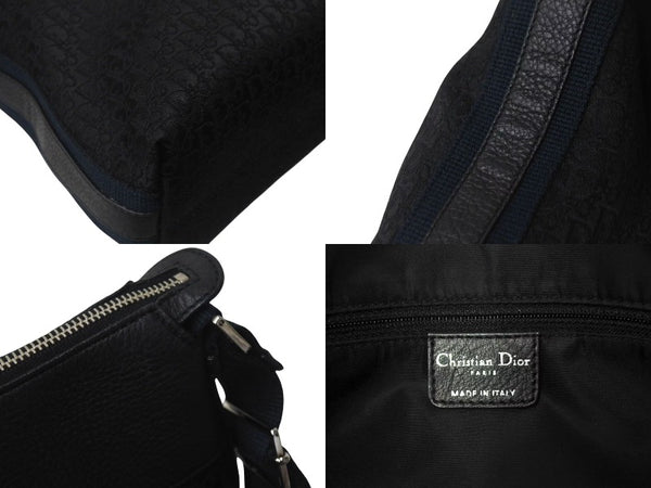 Very Good Condition Christian Dior Street Chic Oblique Shoulder Bag Black Navy Silver Hardware Logo Good Condition Used 4b001326