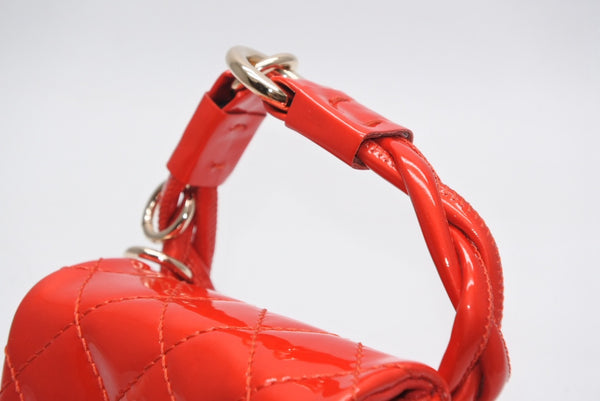 極美品 CHANEL シャネル 2.55 バッグチャーム キーチャーム ポーチ 12番台 ココマーク パテントレザー レッド ゴールド金具 中古 4b013081