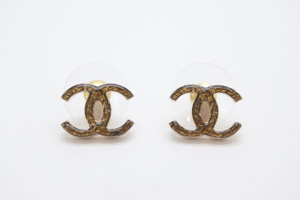 極美品 CHANEL シャネル ココマーク ゴールドグリッターラメ ピアス 重量約3.1g 10CSV刻印 メタル GP ゴールドラメ 両耳用 中古 4b002824